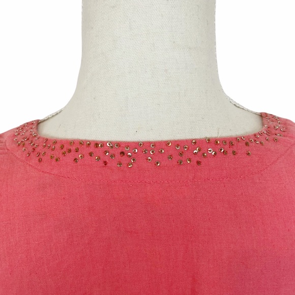 Eileen Fisher Coral Irish Linen Tunic w/Sequins Sm - Picture 6 of 9